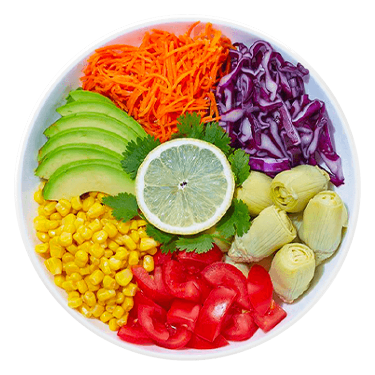 platter of colorful corn, avocados, carrots and vegetables