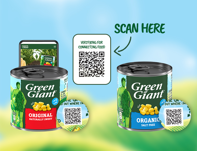 Green Giant canned corn with scannable QR codes
